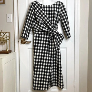 NWT Nocturne Plaid Gingham Black & White Buffalo Check Plaid Belted Bow …